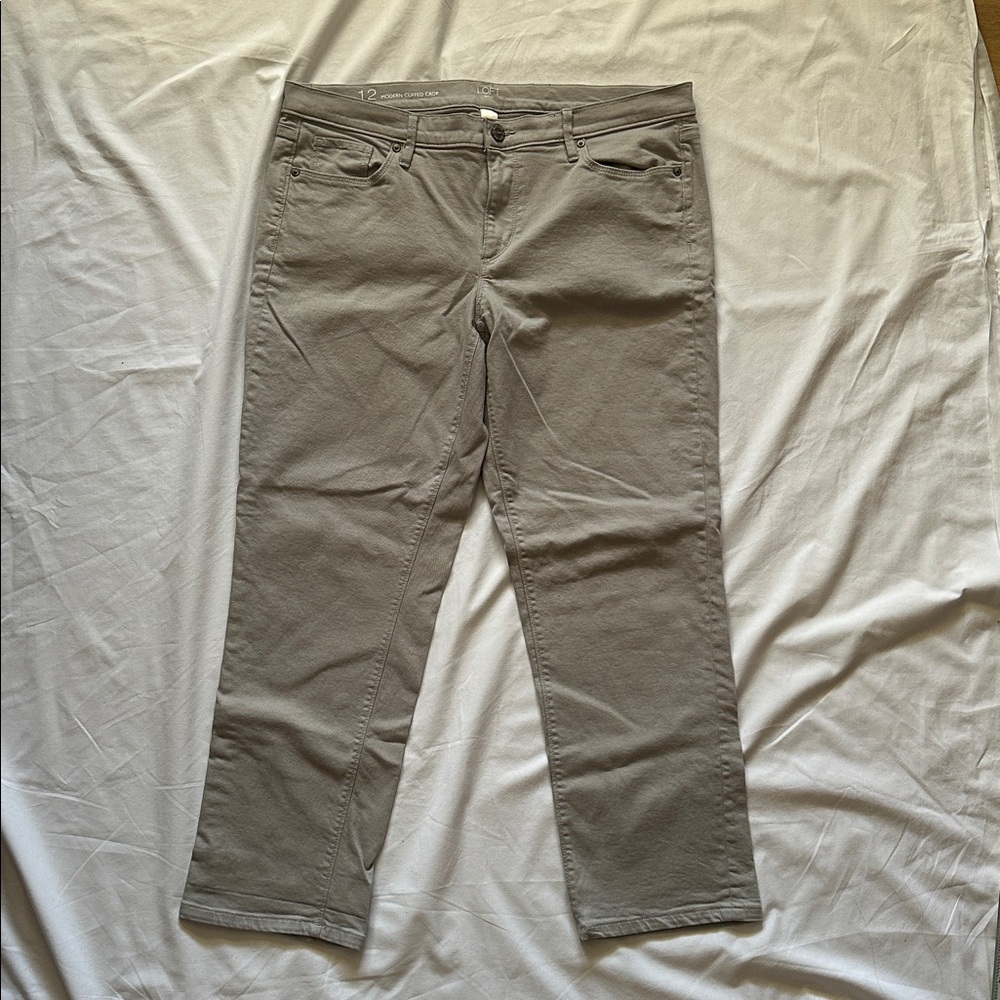 LOFT Womens Size 12 Light Gray Modern Cuffed Crop Pants